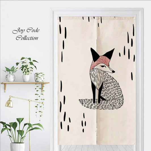 JoySwallow Personalized Doorway Curtain, Cute Black Fox Doorway Curtain, Animal Door Tapestries for Home, Kitty Door Curtain for Kitchen, Curtain for Bedroom Decoration, Privacy Divider Curtain with Rod