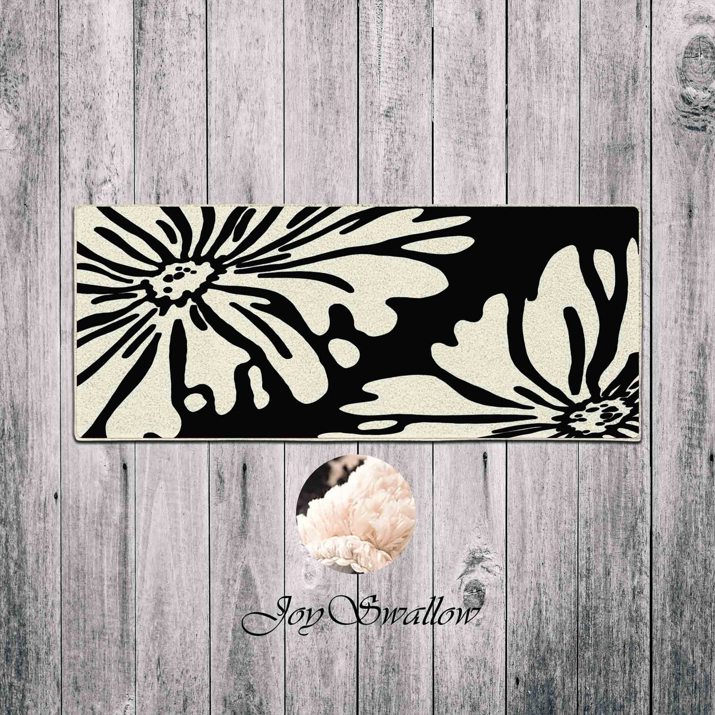 JoySwallow Black White Flowers Tufted Bathmat, Floral Bathroom Rug, Flower Area Rug, Floral Bedroom Rugs