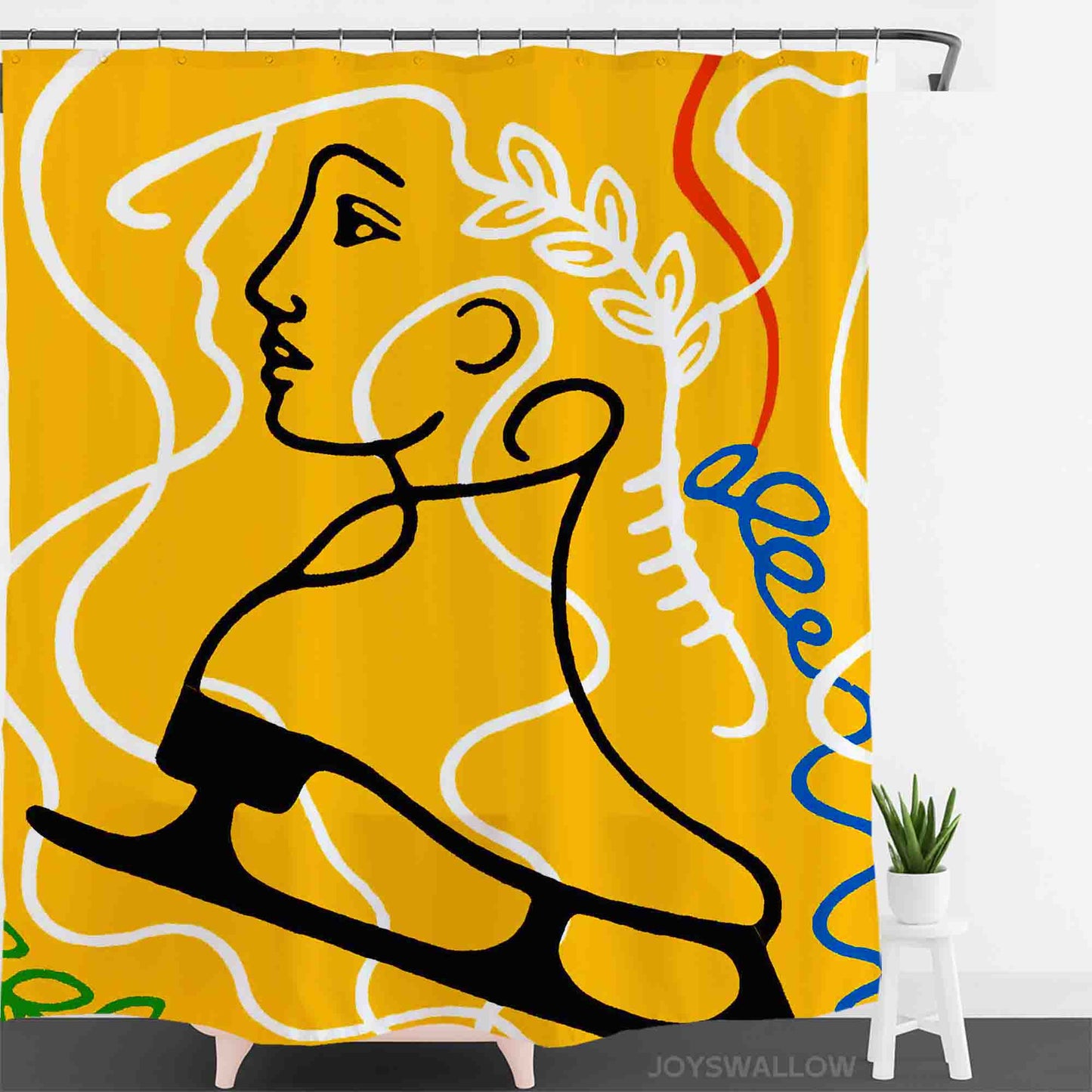 JoySwallow Figure Skating Lines Waterproof Shower Curtain with hooks