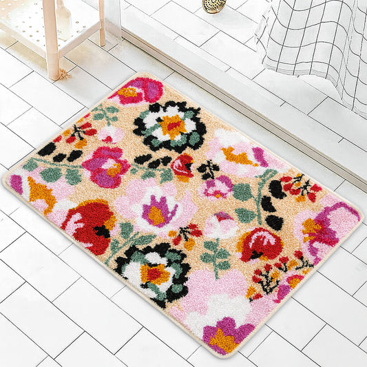 JoySwallow Personalized Bathtub Mat, Flower Garden in Summer Bathtub Mat, PVC Coil Shower Mat, Anti Skid PVC Coil Bathmat, Floral Permeable Bathmat, Irregular Shaped Drainable Rug