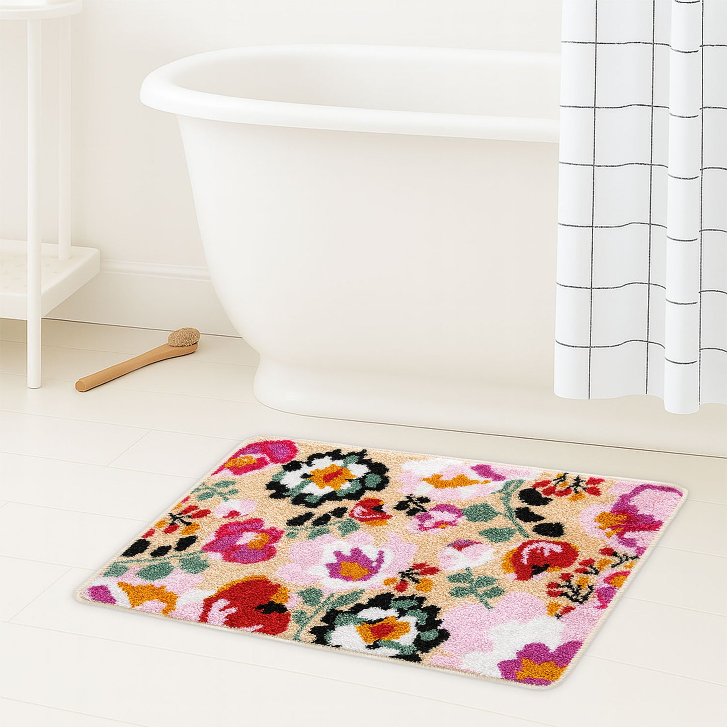 JoySwallow Personalized Bathtub Mat, Flower Garden in Summer Bathtub Mat, PVC Coil Shower Mat, Anti Skid PVC Coil Bathmat, Floral Permeable Bathmat, Irregular Shaped Drainable Rug