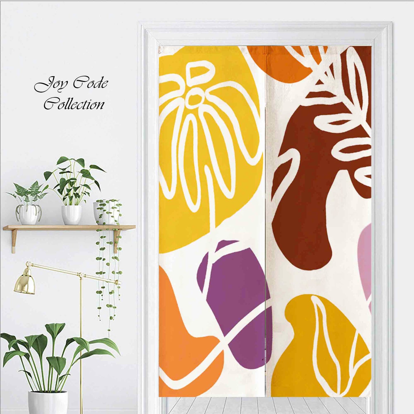 JoySwallow Personalized Doorway Curtain, Flower Line Art and Color Blocks Doorway Curtain, Floral Door Tapestries for Home, Leaves Door Curtain for Kitchen, Geometrical Curtain for Bedroom Decoration, Privacy Divider Curtain with Rod