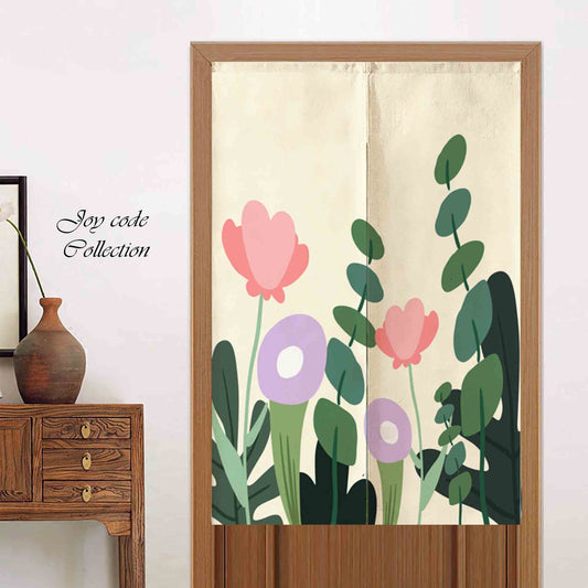 JoySwallow Flower and Leaves Doorway Curtain, Floral Door Tapestries for Home, Flower Door Curtain for Kitchen, Curtain for Bedroom Decoration, Privacy Divider Curtain with Rod