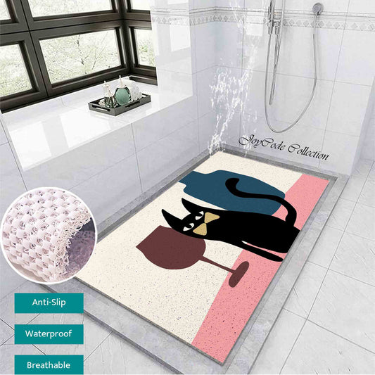JoySwallow Personalized Bathtub Mat, Gentleman Cat Bathtub Mat, PVC Coil Shower Mat, Anti Skid PVC Coil Bathmat, Animal Permeable Bathmat, Glass and Pot Drainable Rug