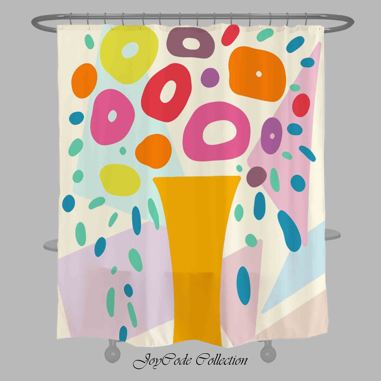 JoySwallow Geometric Vase and Flower Shower Curtain, Leaves Waterproof Curtains, Floral Machine Washable Shower Curtains, flower Heavy Weighted Bath Curtains with hooks