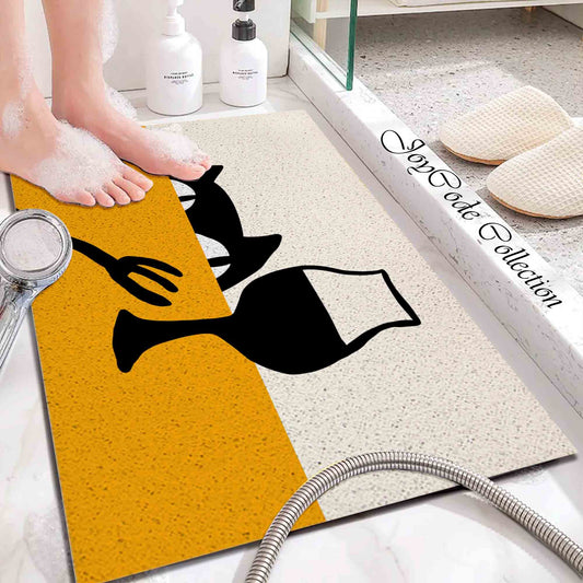 JoySwallow Personalized Bathtub Mat, Greedy Little Black Cat Bathtub Mat, PVC Coil Shower Mat, Anti Skid PVC Coil Bathmat, Animal Permeable Bathmat, Drainable Rug