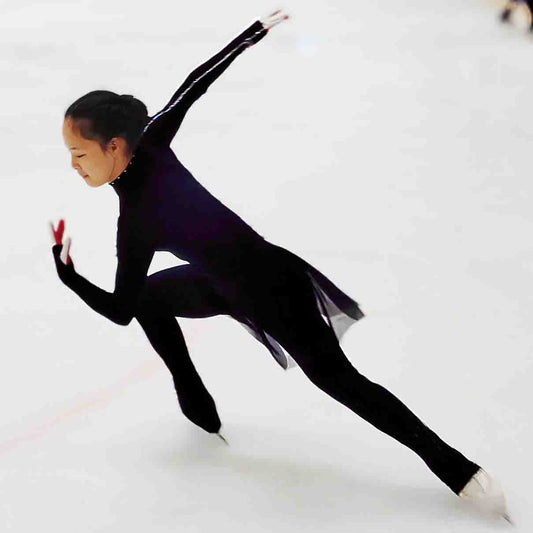 Custom High-Neck Figure Skating Training Tops with Crystal Sleeve Line & Thumb Hole Sleeves