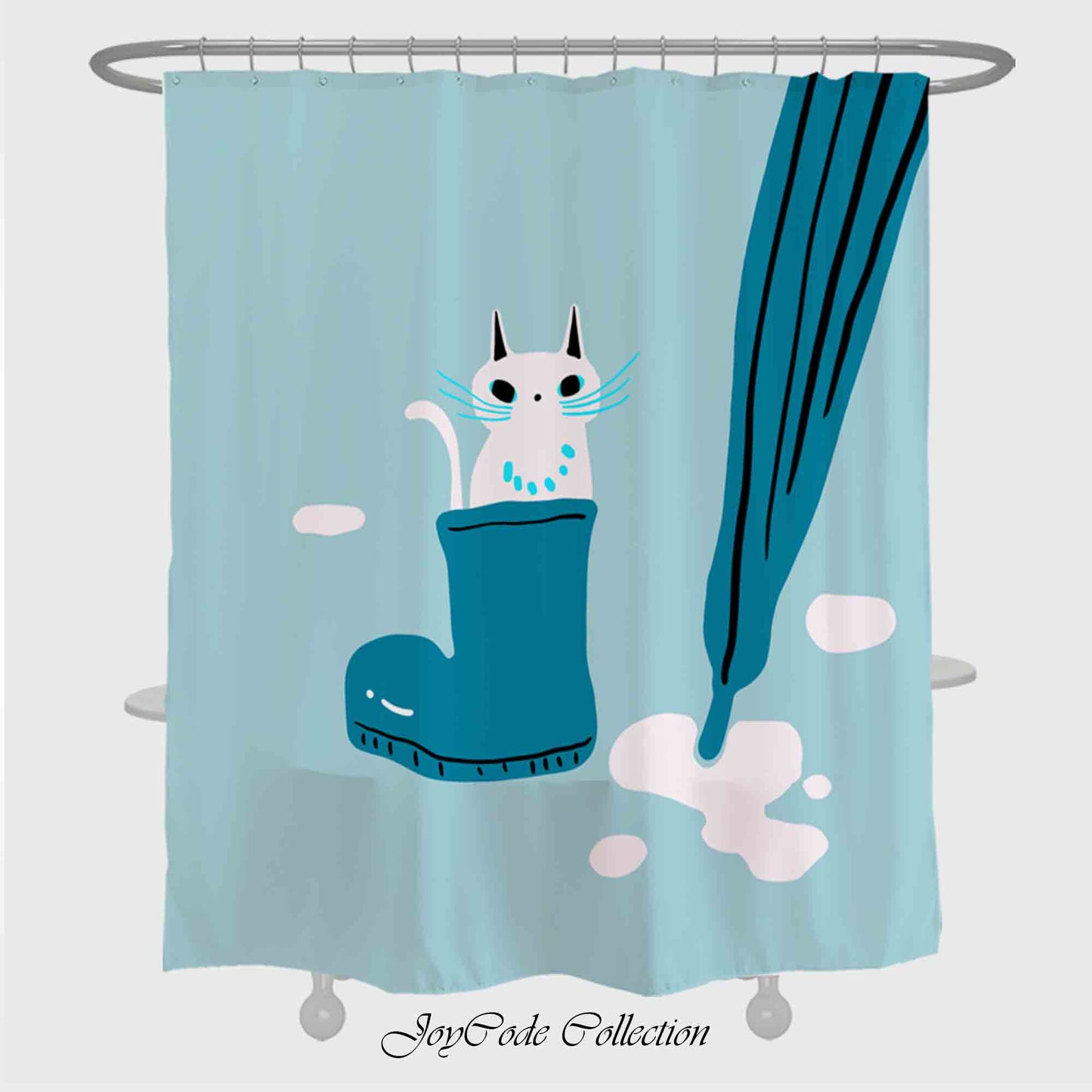 JoySwallow Kitty in Boot Shower Curtain, Cat Waterproof Curtains, Animal Machine Washable Shower Curtains, Heavy Weighted Bath Curtains with hooks