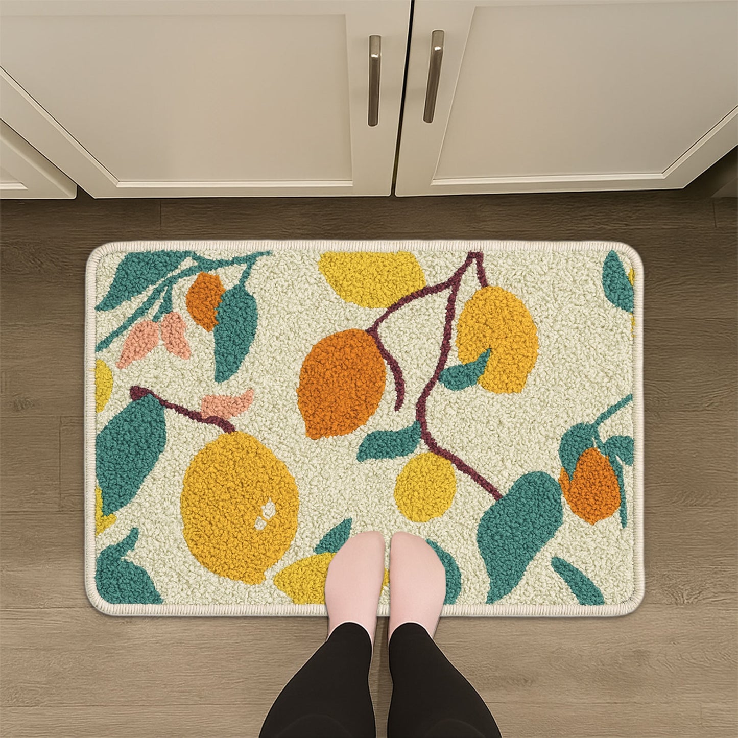 JoySwallow Lemon Tree Tufted Bathmat, Floral Bathroom Rug, Flower Area Rug, Floral Bedroom Rugs