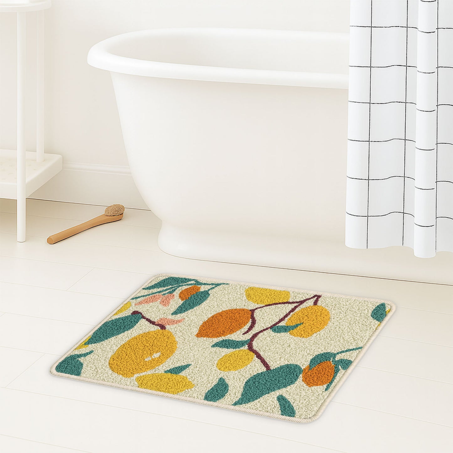 JoySwallow Lemon Tree Tufted Bathmat, Floral Bathroom Rug, Flower Area Rug, Floral Bedroom Rugs