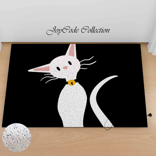JoySwallow Personalized Door Mat, Cute White Cat PVC Coil Entrance Door Mat, Cute Animal Anti-Skid Outdoor Mat, Kitty Entryway Rug for Porch Courtyard