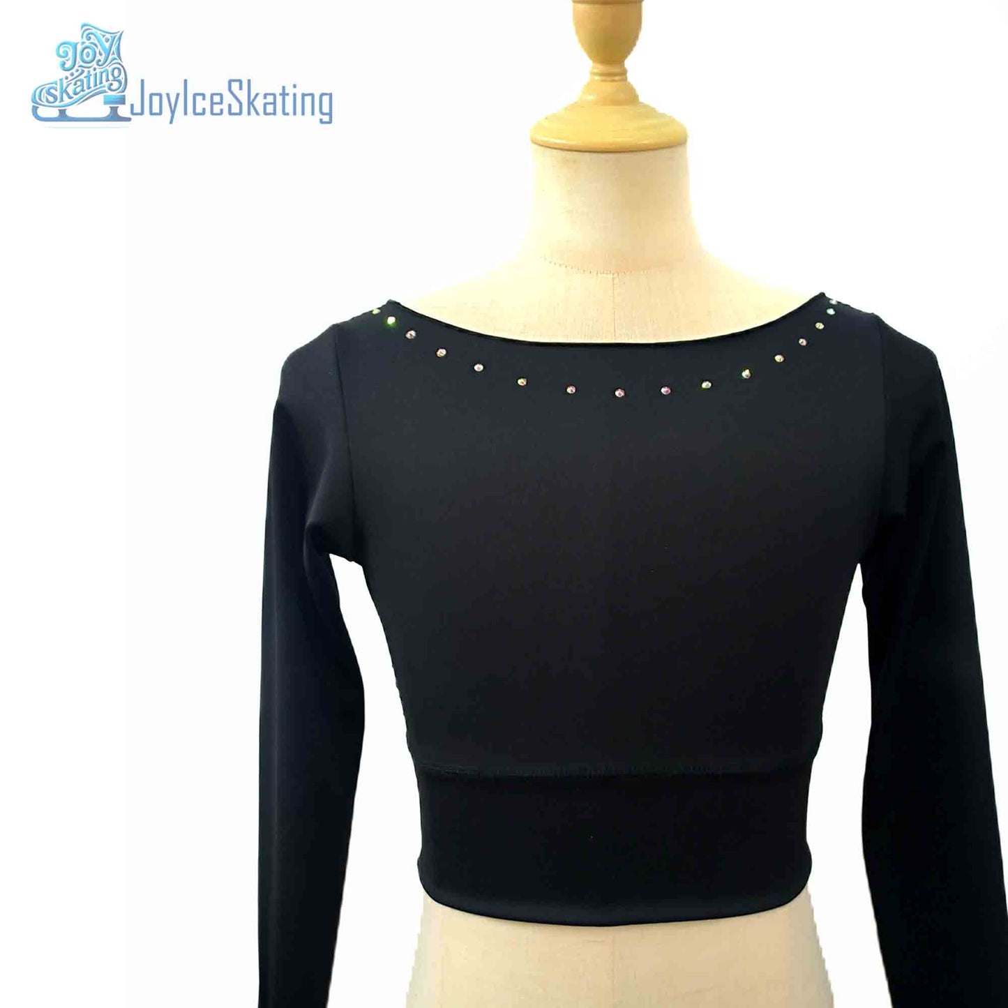 Custom Figure Skating Crop Top – Long Sleeve Lace Back with AB Rhinestones & Personalized Initials