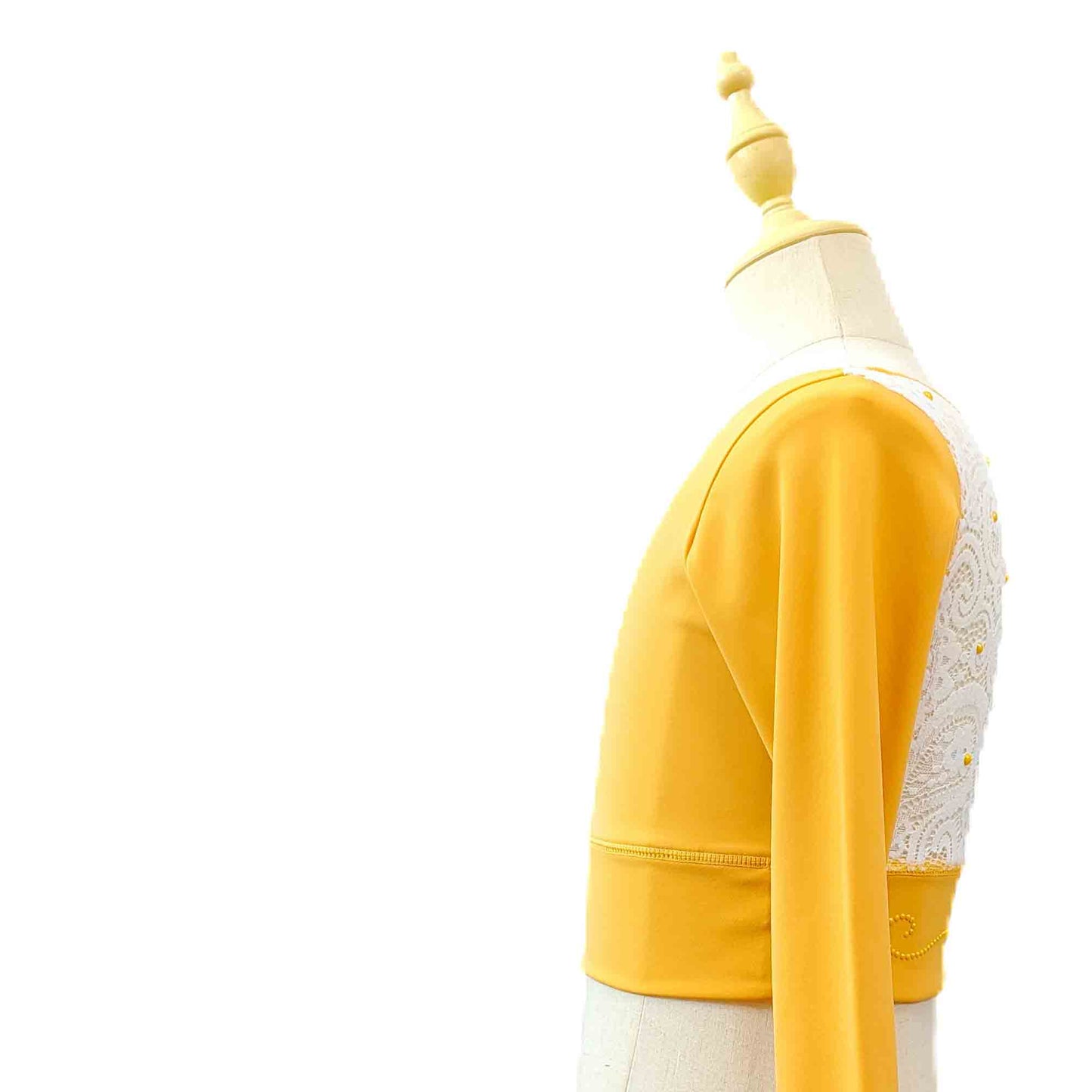 Custom Figure Skating Crop Top – Long Sleeve White Lace Back with Rhinestones & Personalized Initials