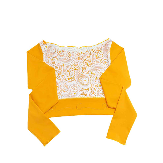 Custom Figure Skating Crop Top – Long Sleeve White Lace Back with Rhinestones & Personalized Initials