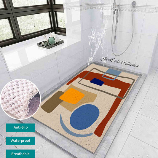 JoySwallow Personalized Bathtub Mat, Modern Blocks Lines Art Bathtub Mat, PVC Coil Shower Mat, Anti Skid PVC Coil Bathmat, Geometrical Permeable Bathmat, Drainable Rug