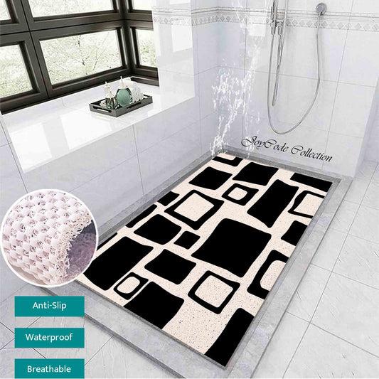 JoySwallow Personalized Bathtub Mat, Modern irregular black and white lattice Bathtub Mat, PVC Coil Shower Mat, Anti Skid PVC Coil Bathmat, Floral Permeable Bathmat, Drainable Rug