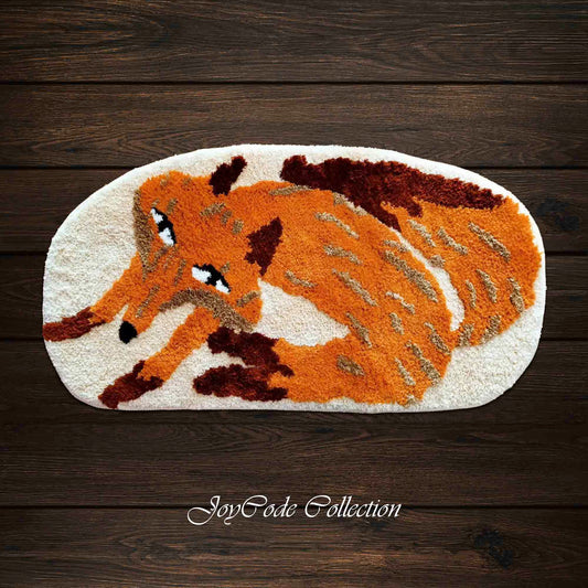 JoySwallow Orange Fox Tufted Bathmat, Animal Bathroom Rug, Fire Fox Area Rug, Cute Fox Bedroom Rugs