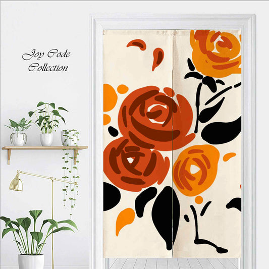 JoySwallow Orange Rose Doorway Curtain, Floral Door Tapestries for Home, Flower Door Curtain for Kitchen, Curtain for Bedroom Decoration, Privacy Divider Curtain with Rod