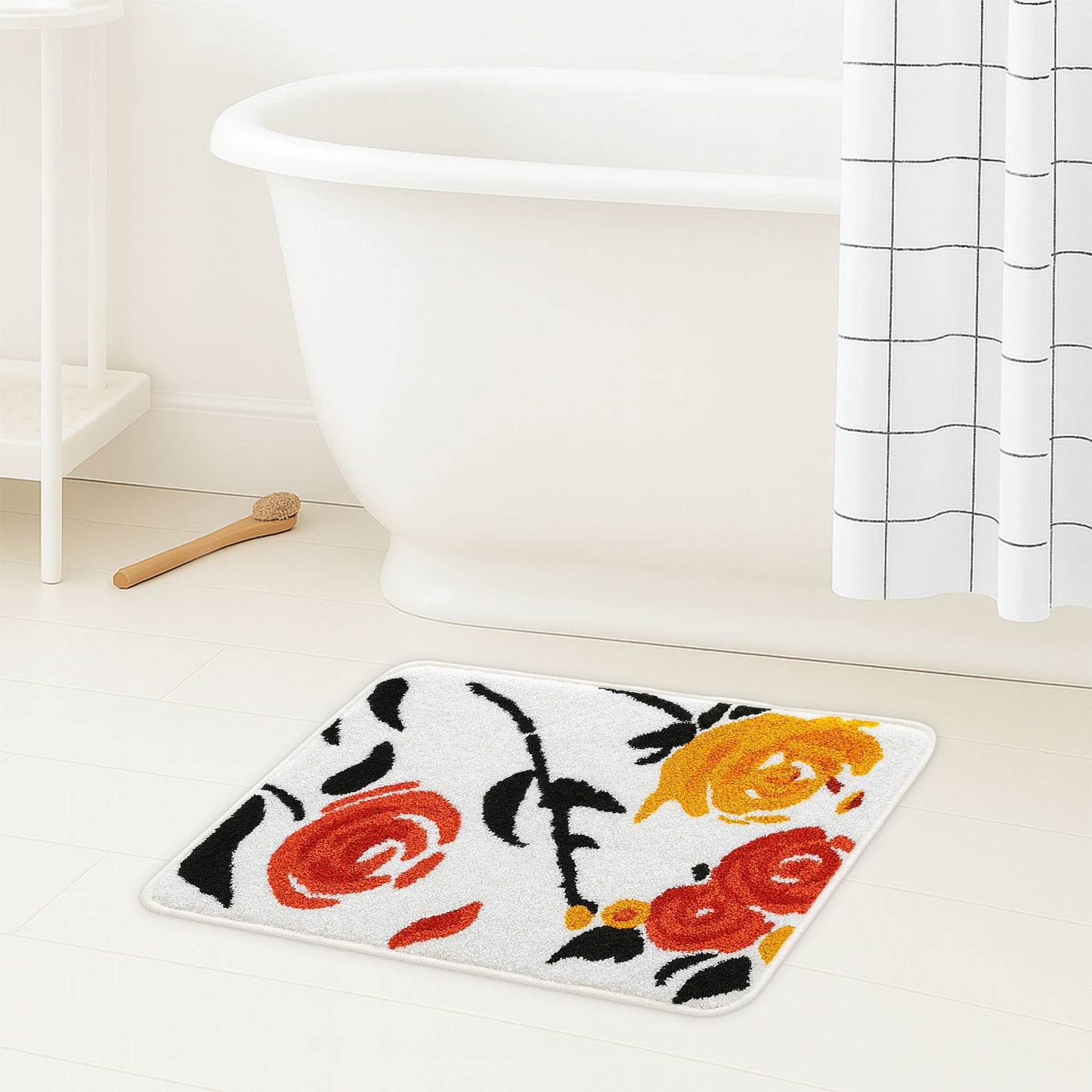 JoySwallow Orange Rose Tufted Bathmat, Floral Bathroom Rug, Flower Area Rug, Floral Bedroom Rugs