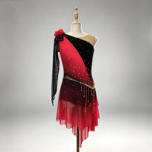 Custom Paso Doble Figure Skating Dress – Red & Black Ice Dance Costume