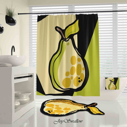 JoySwallow Personalized Shower Curtain, Pear Waterproof Curtains, Color Blocks Curtain, Machine Washable Shower Curtains, Heavy Weighted Bath Curtains with hooks