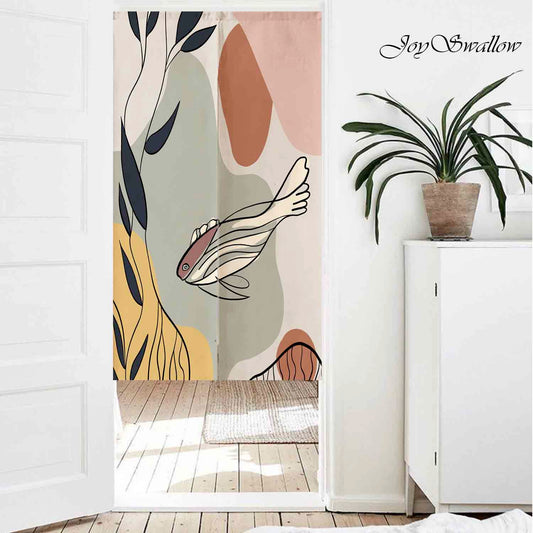 JoySwallow Personalized Doorway Curtain, Fish and Plants  Doorway Curtain, Animal Door Tapestries for Home, Fish Door Curtain for Kitchen, Curtain for Bedroom Decoration, Privacy Divider Curtain with Rod