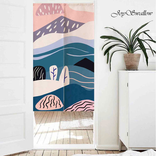 JoySwallow Personalized Doorway Curtain, Pink Hills Trees Door Curtain, Landscape Door Tapestries for Home, Scenery Door Curtain for Kitchen, Mountain Curtain for Bedroom Decoration, Privacy Divider Curtain with Rod