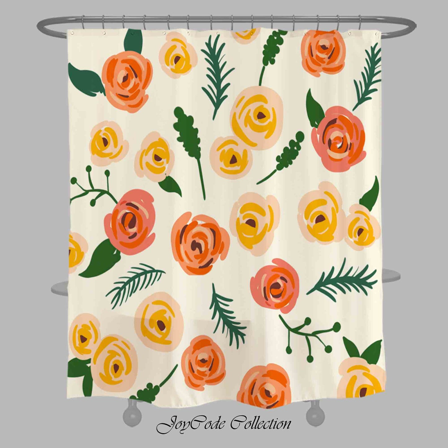 JoySwallow Orange Champagne Roses Shower Curtain, Leaves Waterproof Curtains, Floral Machine Washable Shower Curtains, flower Heavy Weighted Bath Curtains with hooks