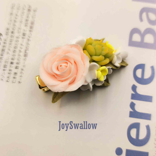 Handmade Flowers Hair Clips, Rose Polymer Clay Barrette, Hair Clips Accessory, Succulent Hairpin, Floral Hair Claw Clip, Alligator Clip Gift
