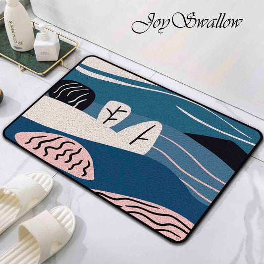 JoySwallow Pink Hills Trees Tufted Bathmat, Scenery Bathroom Rug, Landscape Area Rug, Nature Bedroom Rugs