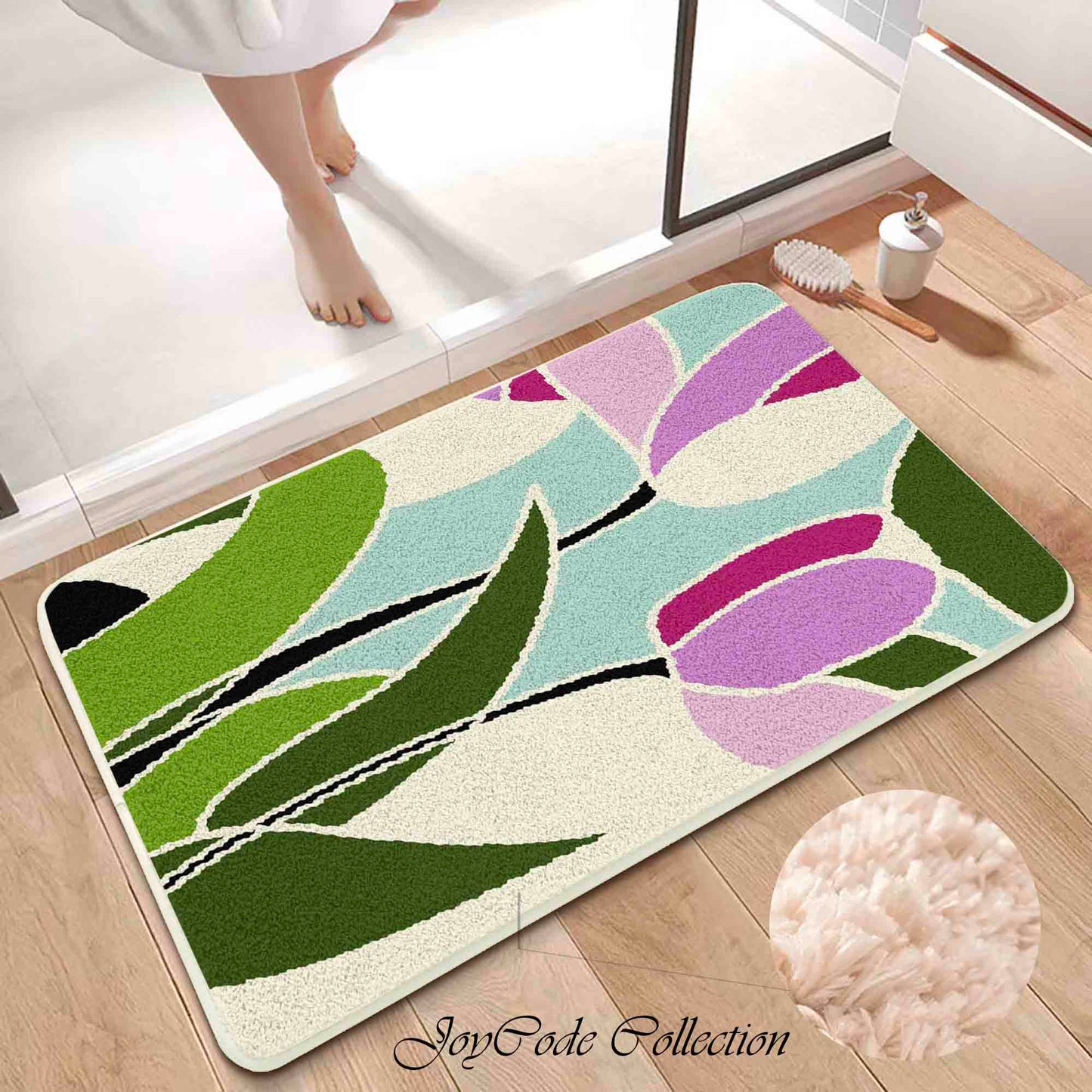 JoySwallow Purple Tulip Tufted Bathmat, Floral Bathroom Rug, Flower Area Rug, Floral Bedroom Rugs