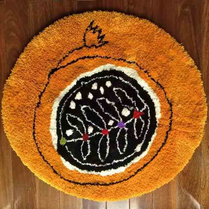 Vine on Black and Orange Tufted Bathmat by Liz Gamberg Studio from US