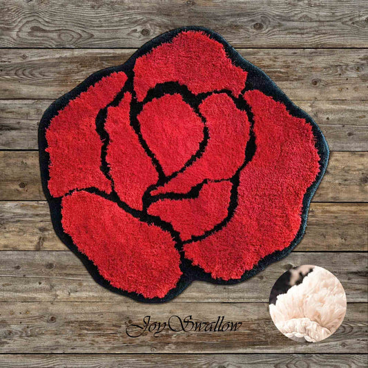 JoySwallow Irregular Valentine Red Rose Tufted Bathmat, Floral Bathroom Rug, Flower Area Rug, Floral Bedroom Rugs，Valentines Gift