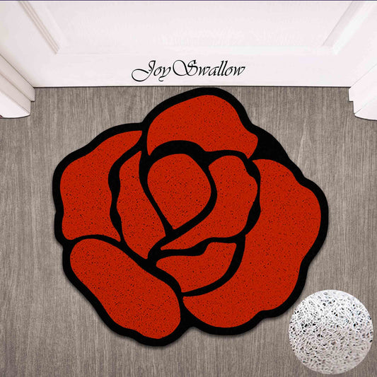 JoySwallow Irregular Red Rose Door Mat, Flower Doorway Rug, PVC Coil Entrance Mat Mat, Anti-Skid Outdoor Mat, Floral Indoor Mat, Colorful Entryway Rug for Porch Courtyard