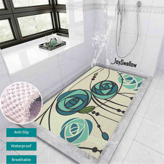 JoySwallow Personalized Bathtub Mat, Romantic Blue Rose Bath Tub Mat, Flower PVC Coil Permeable Bath Mat, Floral Drainable Bath Rug, Anti Skid Bathmat