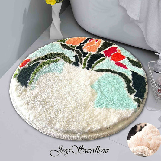 JoySwallow Rose and Vase Round Tufted Bathmat, Lovely Floral Bathroom Rug, Area Rug, Bedroom Rugs, Rug Gift