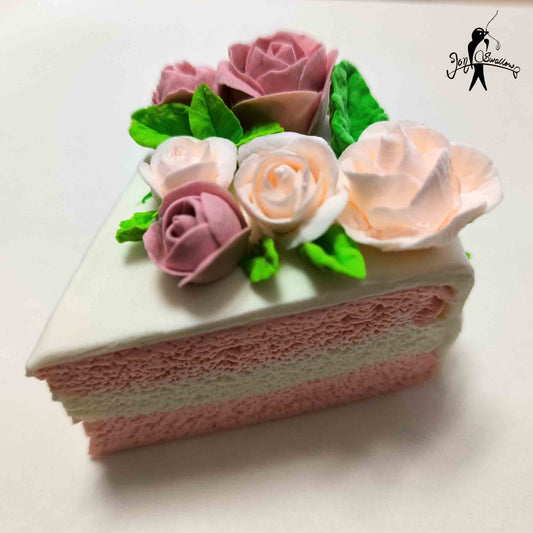 JoySwallow Handmade Polymer Clay Pink Rose Cream Cake, Birthday Wedding Anniversary Cake, Sculpture Statue, Baker Gift, Cookie Decorated Cake Food Decor