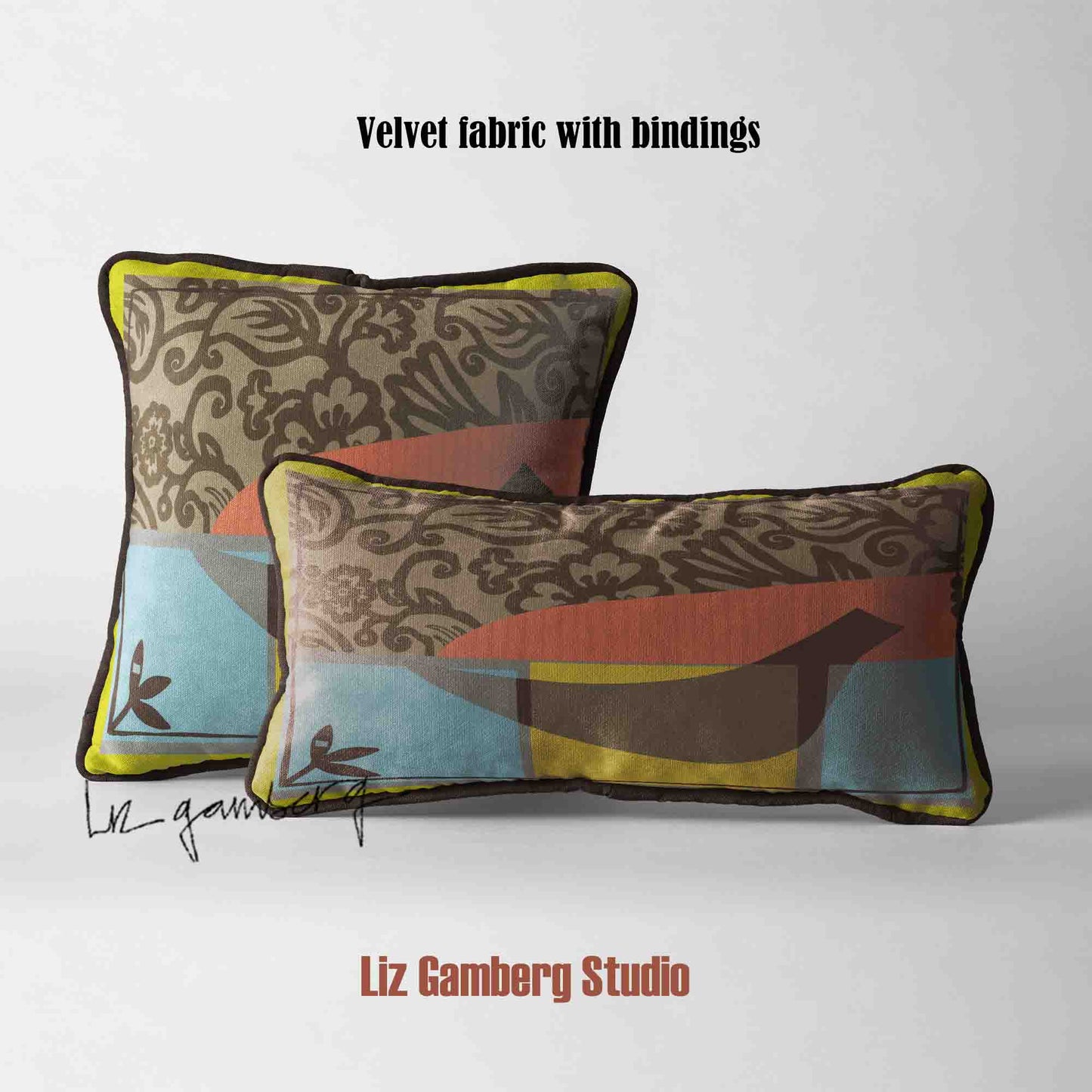 Solo Bird Velvet | Linen Cotton | Satin Throw Pillow Covers without Inserts by  Liz Gamberg Studio from US