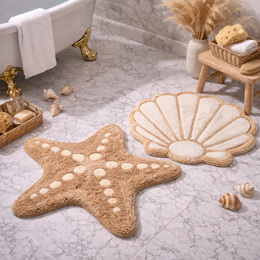 Joyswallow Starfish & Seashell Bath Mat Set