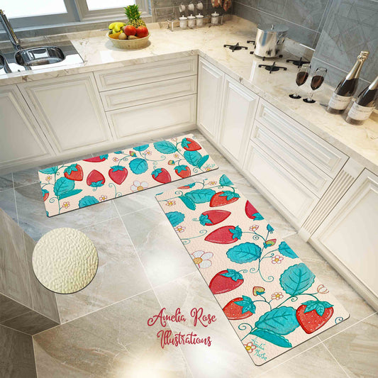 Strawberries and Cream Kitchen Mat by AmeliaRose Illustrations from UK