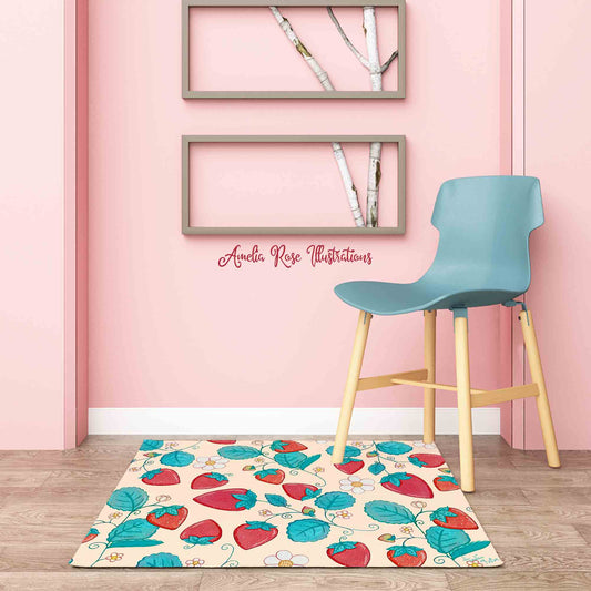 Strawberries and Cream Fine Woven Nano Flannel Print Living Room Rug by AmeliaRose Illustrations from UK