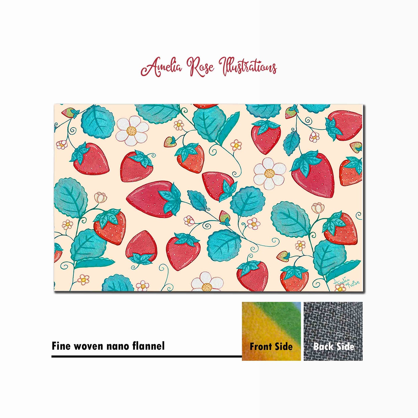 Strawberries and Cream Fine Woven Nano Flannel Print Living Room Rug by AmeliaRose Illustrations from UK