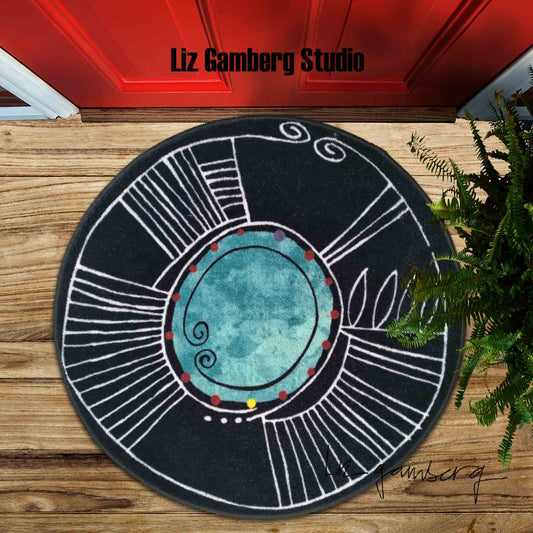 Teal with Carved Border Flannel Door Mat by Liz Gamberg Studio from US