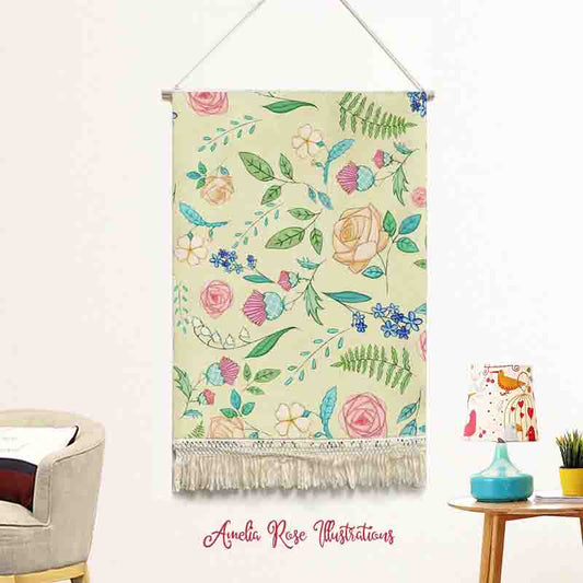 The English Garden Handmade Macrame Hanging Wall Decor Art, Woven Tapestries, Wall Decoration by AmeliaRose Illustrations from UK