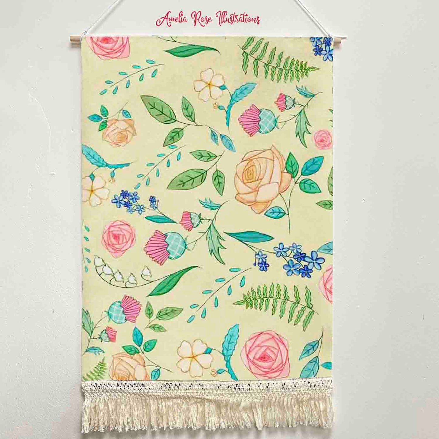 The English Garden Handmade Macrame Hanging Wall Decor Art, Woven Tapestries, Wall Decoration by AmeliaRose Illustrations from UK