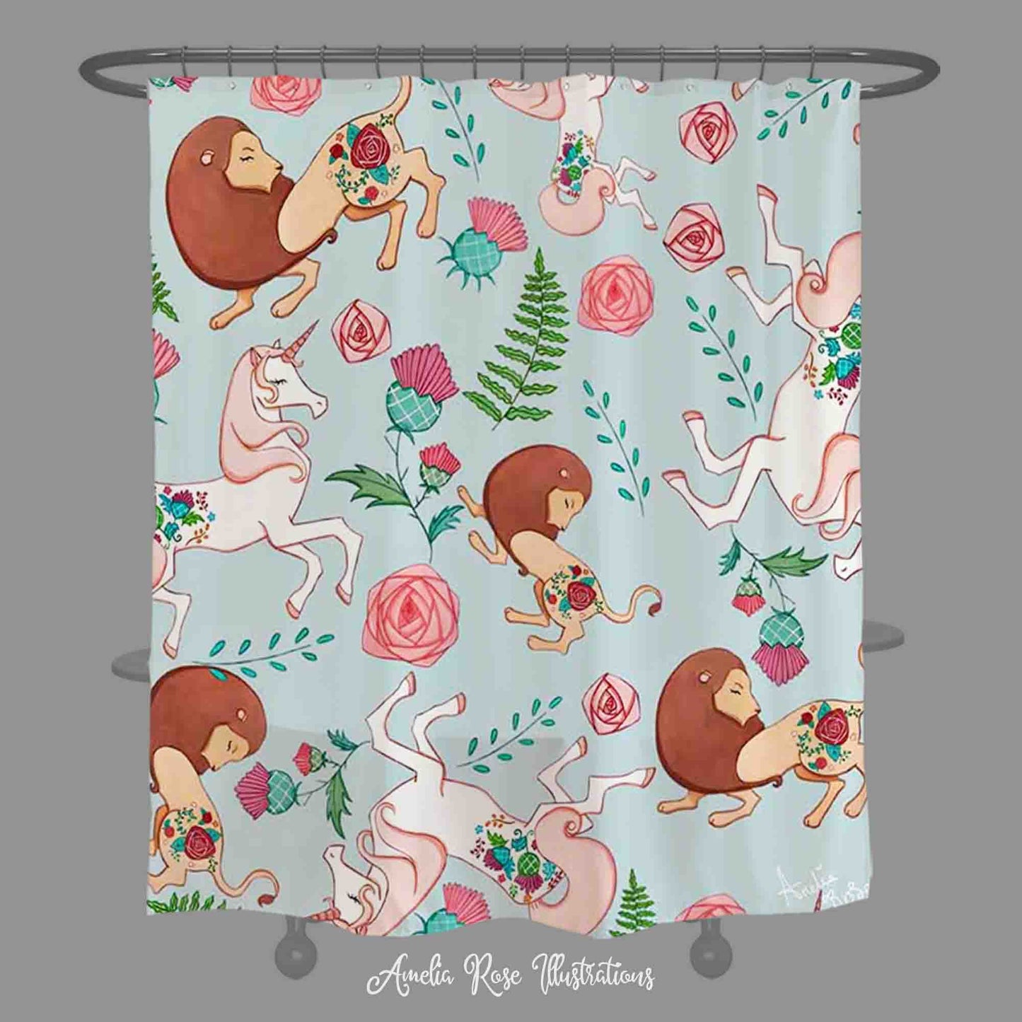 The Lion and the Unicorn Shower Curtain by AmeliaRose Illustrations from UK