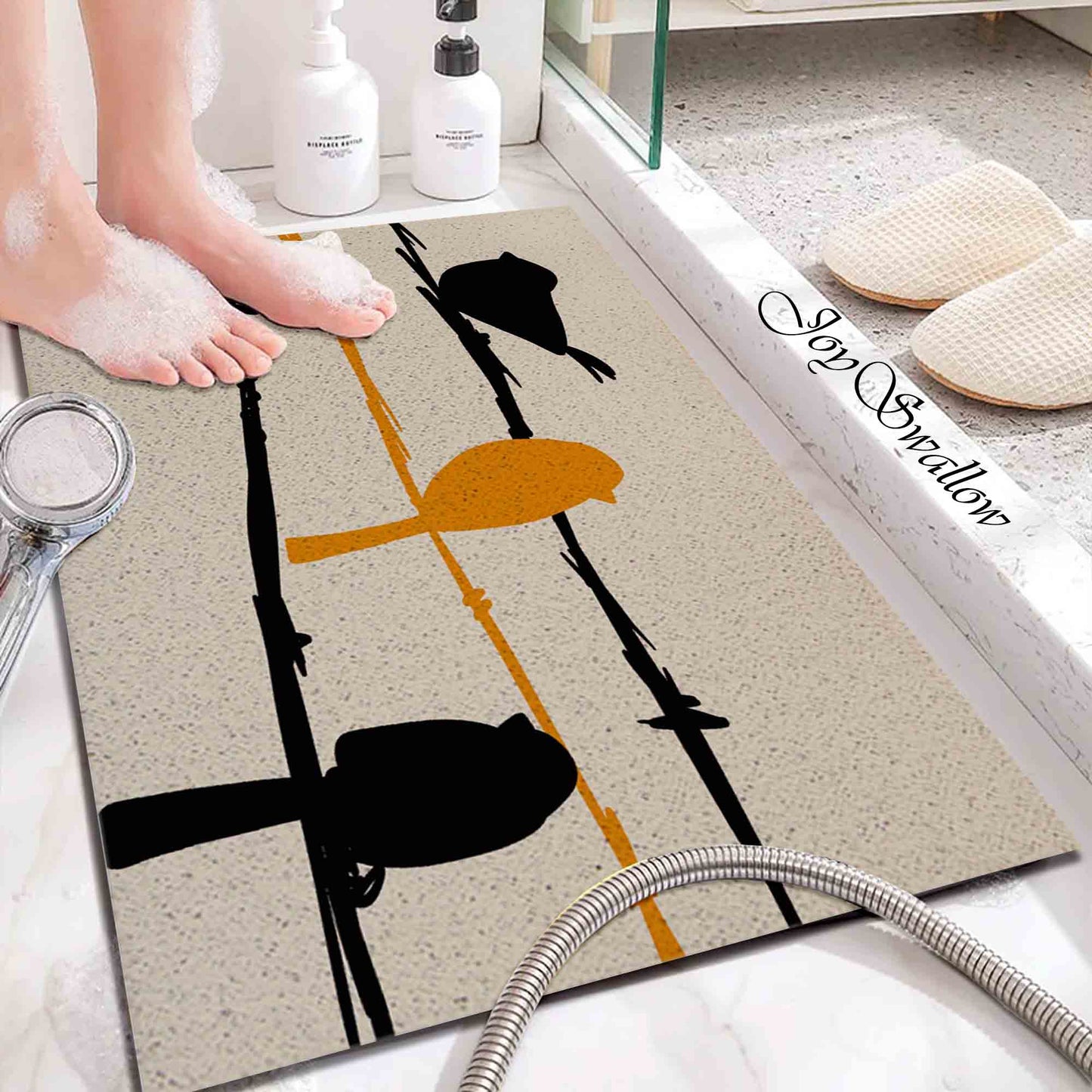 JoySwallow Personalized Bathtub Mat, Modern Abstract Bird Sun Mountain Bathtub Mat, Art PVC Coil Shower Mat, Anti Skid PVC Coil Bathmat, Permeable Bathmat, Drainable Rug, Artistic Bathroom Décor