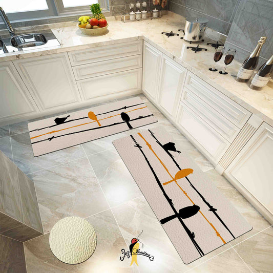 JoySwallow Personalized Kitchen Mat, Three Little Birds Kitchen Runner, Modern Non-Slip Anti Fatigue Standing Rug, Comfort Floor Mat for Kitchen Laundry Décor