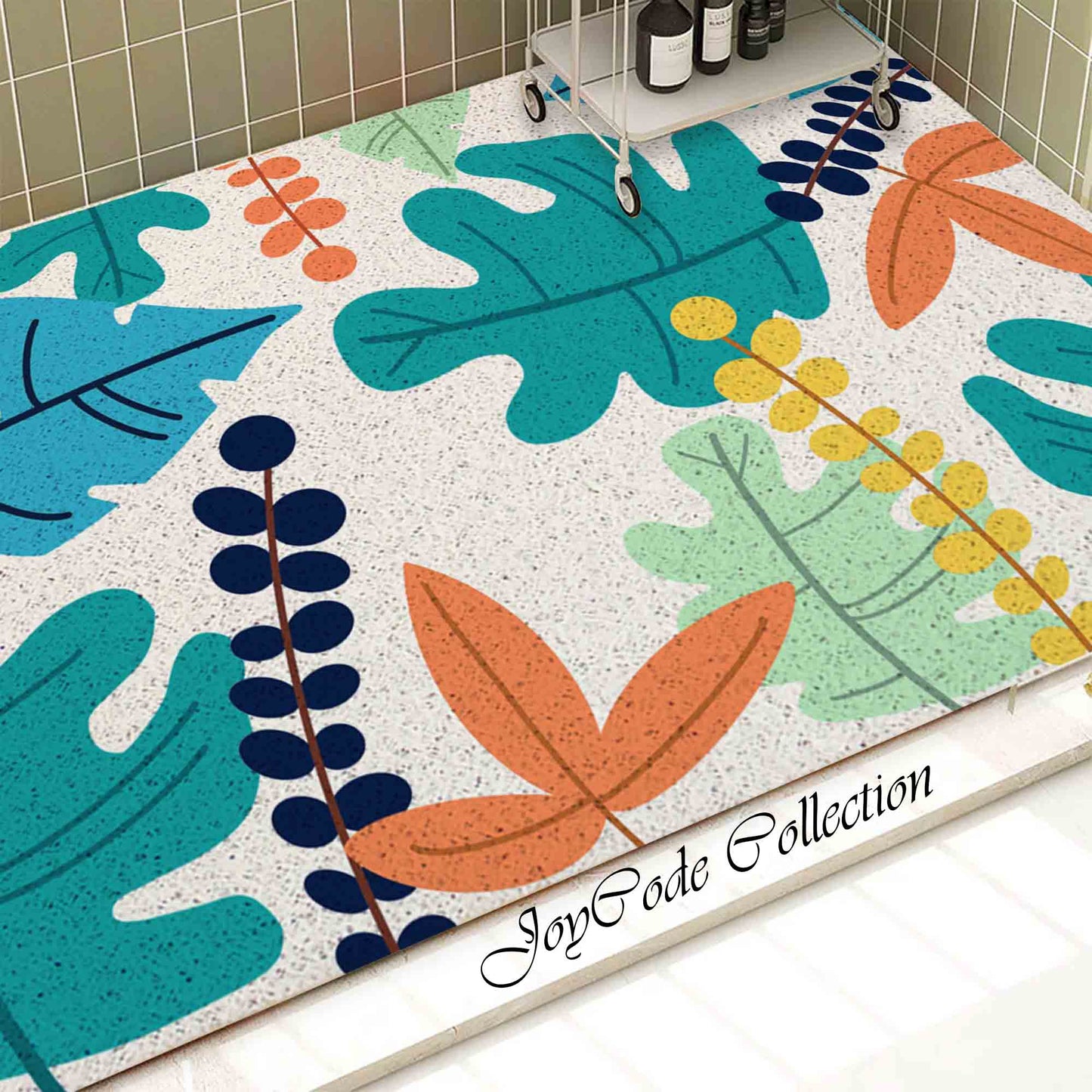 JoySwallow Personalized Bathtub Mat, Tropical Rainforest Colorful Leaves Tub Mat, PVC Coil Permeable Bath Mat, Floral Drainable Bath Rug, Anti Skid Bathmat
