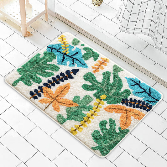 JoySwallow Personalized Bathtub Mat, Tropical Rainforest Colorful Leaves Tub Mat, PVC Coil Permeable Bath Mat, Floral Drainable Bath Rug, Anti Skid Bathmat